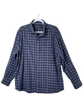 MINE Flannel Plaid Shirt 100% Cotton Window Pane Comfy Preppy Navy Blue Men XL